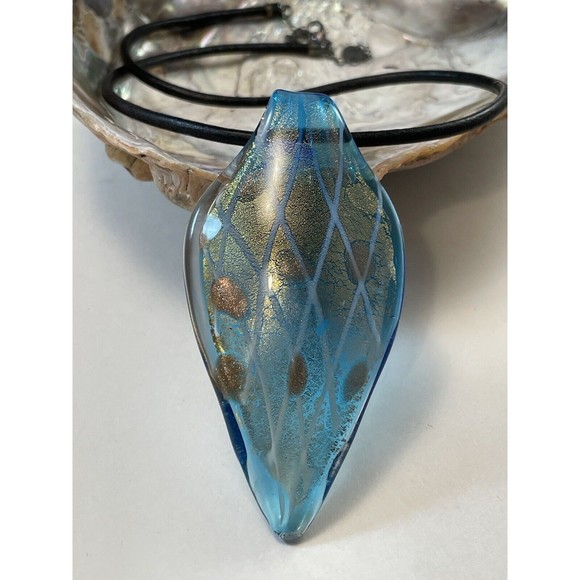 Unknown Jewelry - Vermeil & Dichroic Glass Pendant Blue  On Robert Lee Morris Black Cord Necklace